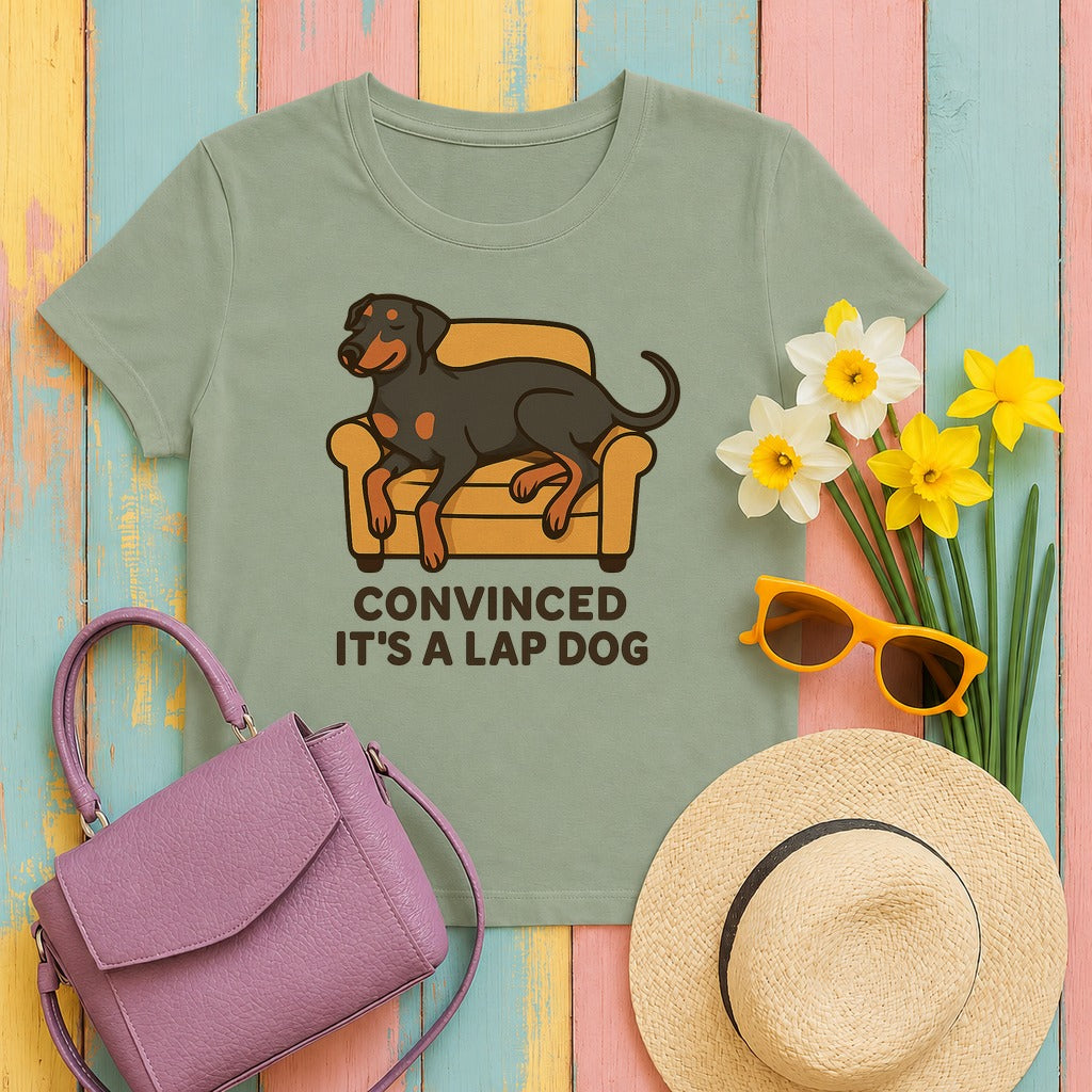 Doberman Convinced It's a Lap Dog Tee in Sage