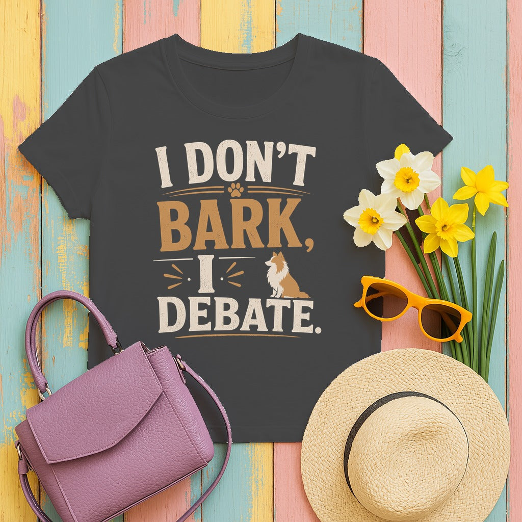 Witty Canine Debater Sheltie T-Shirt in Dark Heather