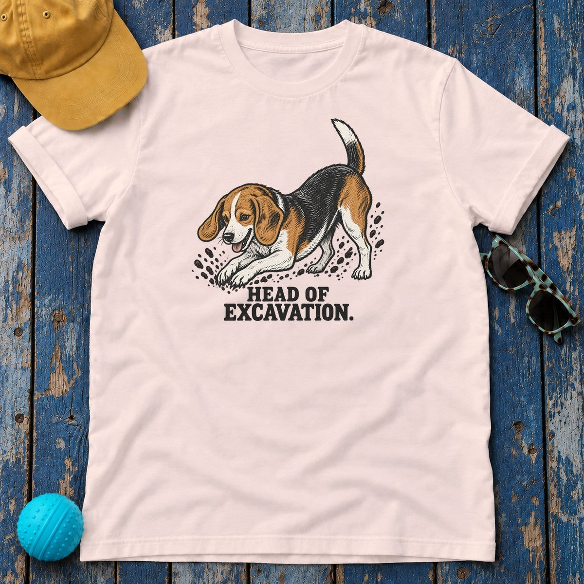 Head of Excavation Beagle T-Shirt in Soft Pink - flat lay