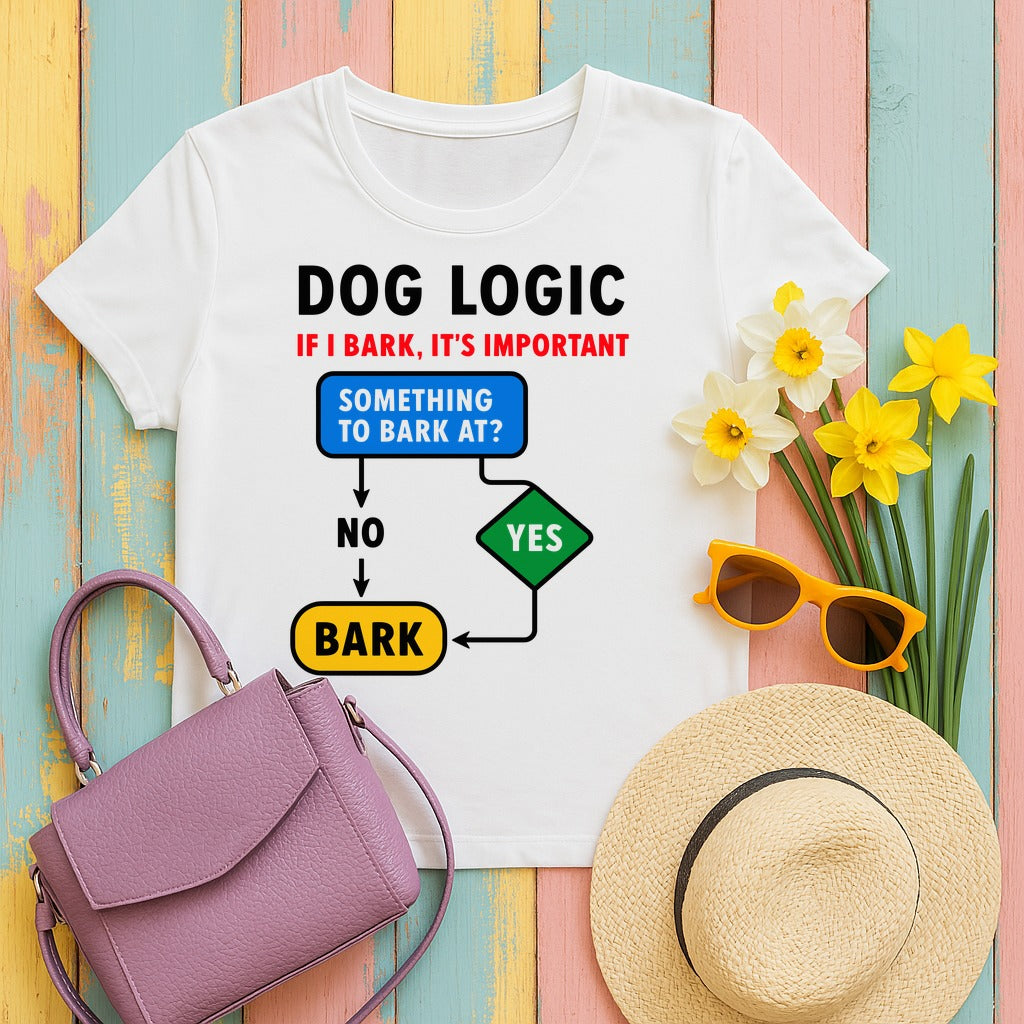 Dog Logic Funny Flowchart T-Shirt in White