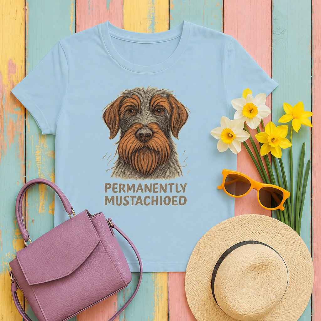 Wirehaired Pointing Griffon Permanently Mustachioed T-shirt in Light Blue