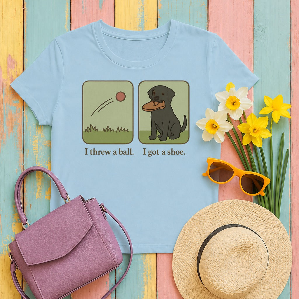 Black Lab I Threw a Ball I Got a Shoe T-shirt in Light Blue
