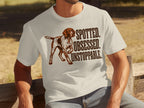 Cream t-shirt with "SPOTTED. OBSESSED. UNSTOPPABLE." and a German Shorthaired Pointer.