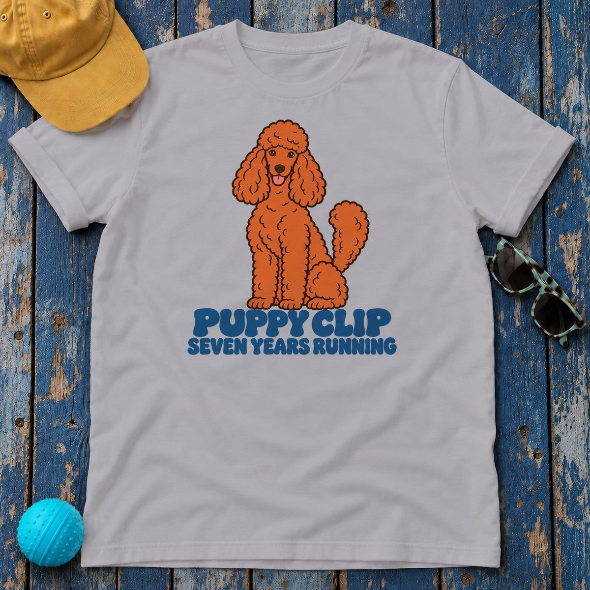 Puppy Clip Seven Years Running Poodle T-Shirt in Athletic Heather