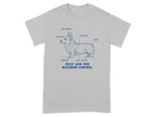 Corgi illustration with humorous labels like "sonic antennae" and "maximum control."