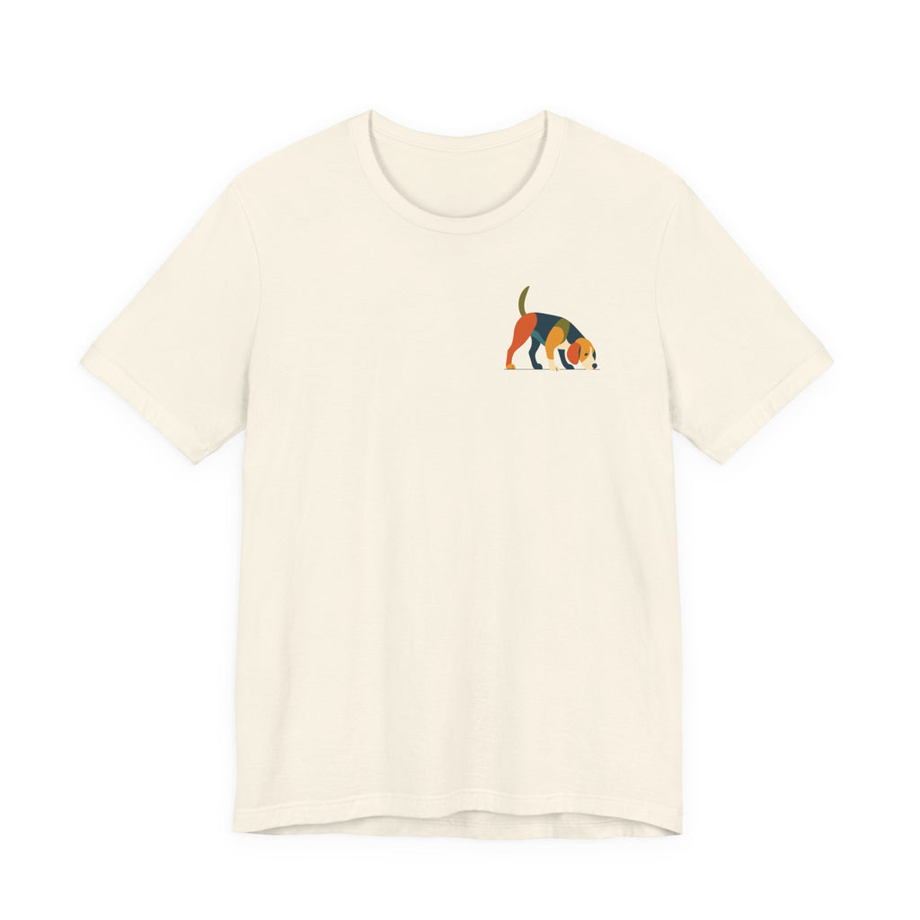 Feral Little Creature Sniffing Beagle Back Print Tee in Natural, front pocket