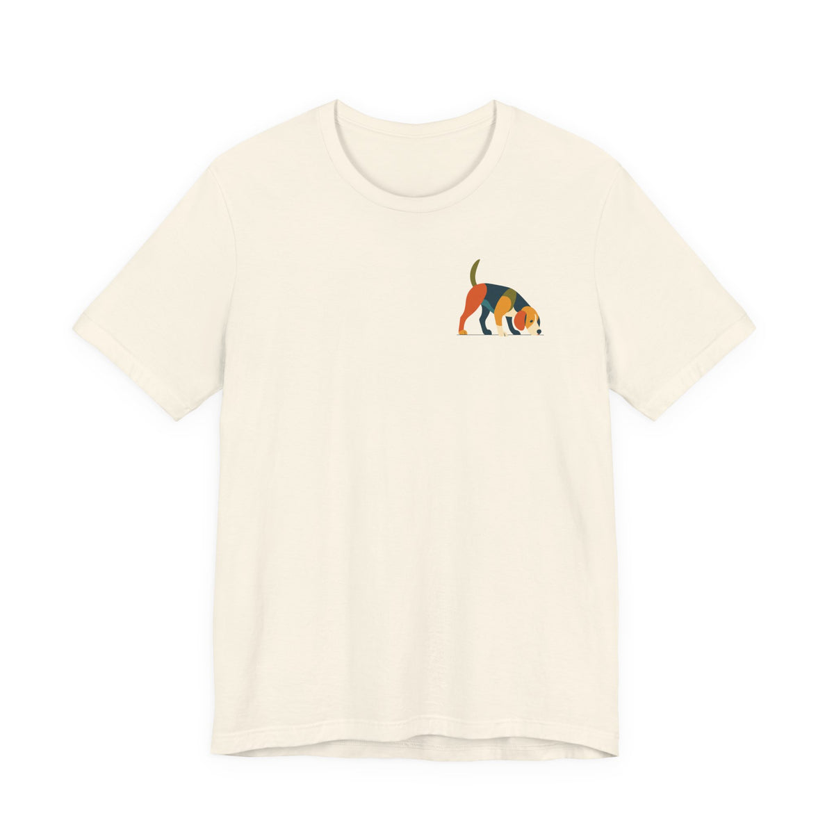 Feral Little Creature Sniffing Beagle Back Print Tee in Natural, front pocket