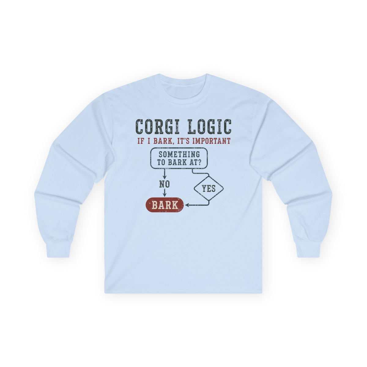 Corgi Logic Flowchart Long Sleeve Tee in Light Blue