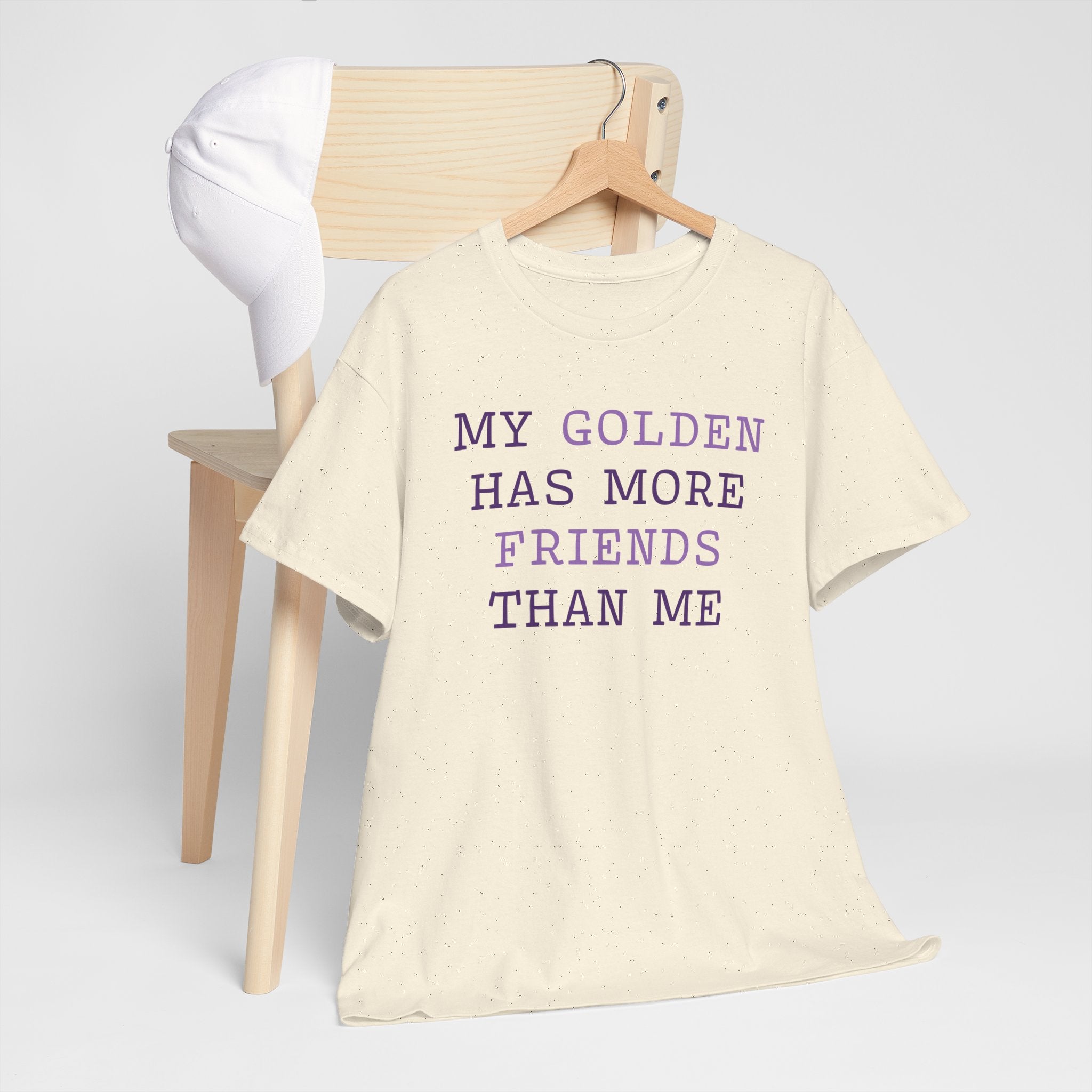 Textual design "My golden has more friends than me" t-shirt