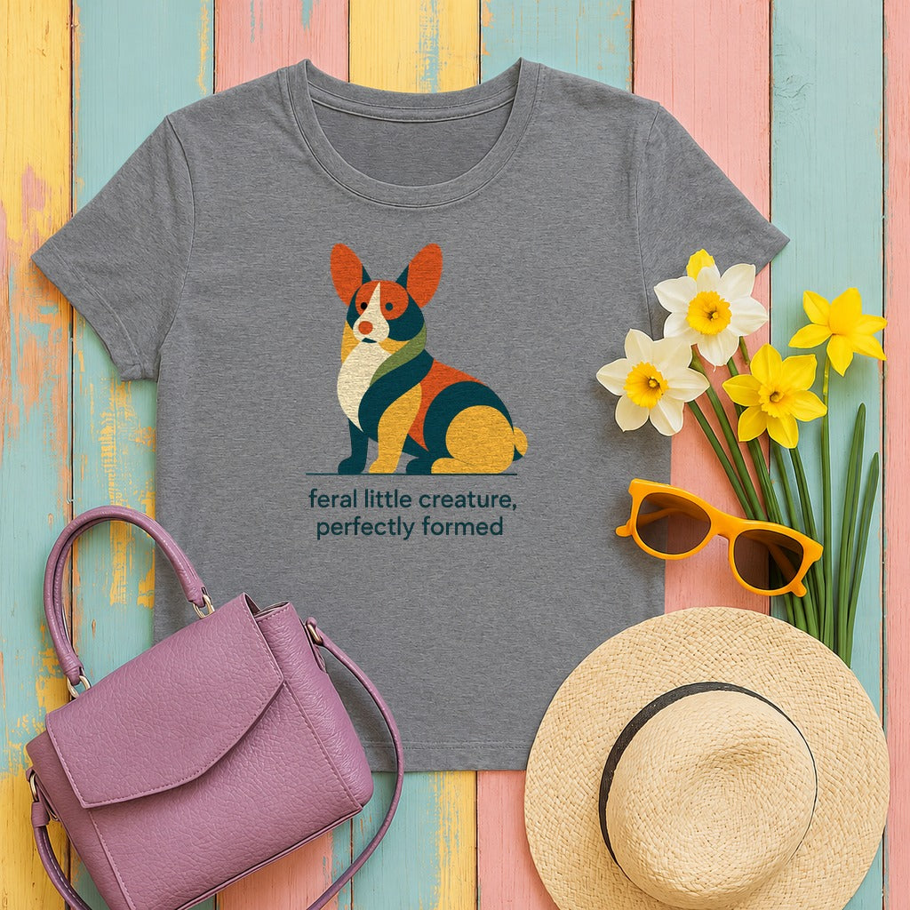Feral Little Creature Corgi T-shirt in Graphite Heather