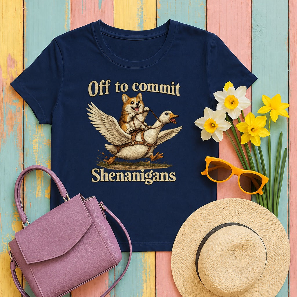 Corgi & Goose Shenanigans Graphic T-Shirt in Navy