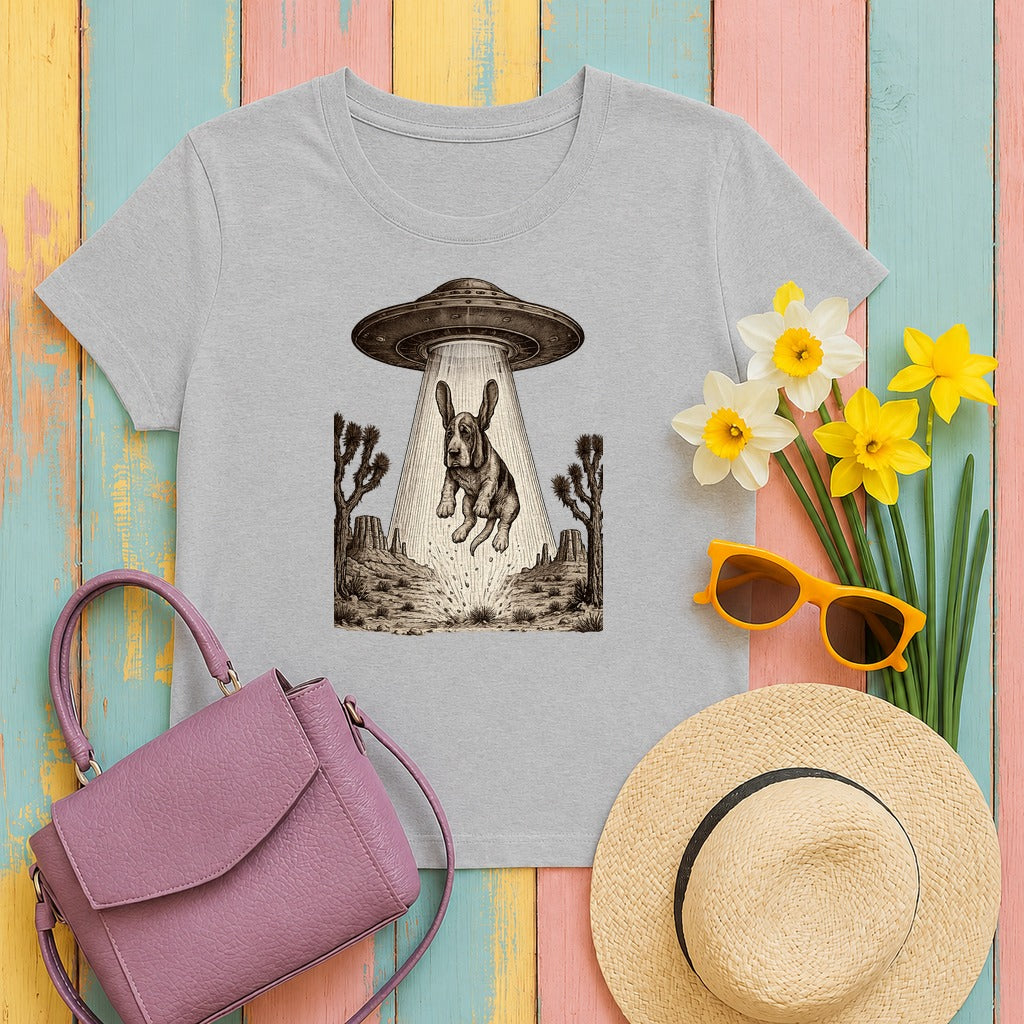 Chill Basset Hound Woodcut Art T-Shirt in Sport Grey
