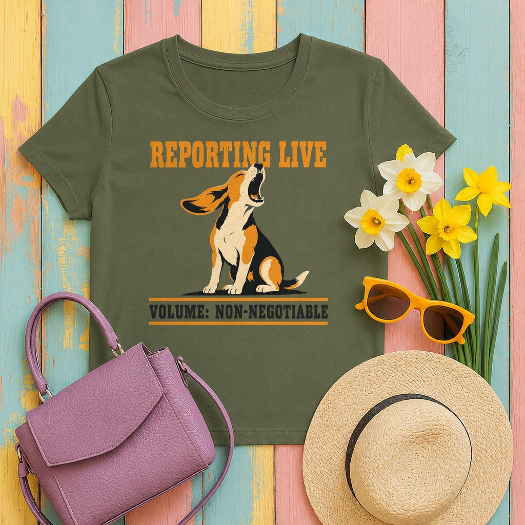Reporting Live Howling Beagle T-Shirt in Military Green