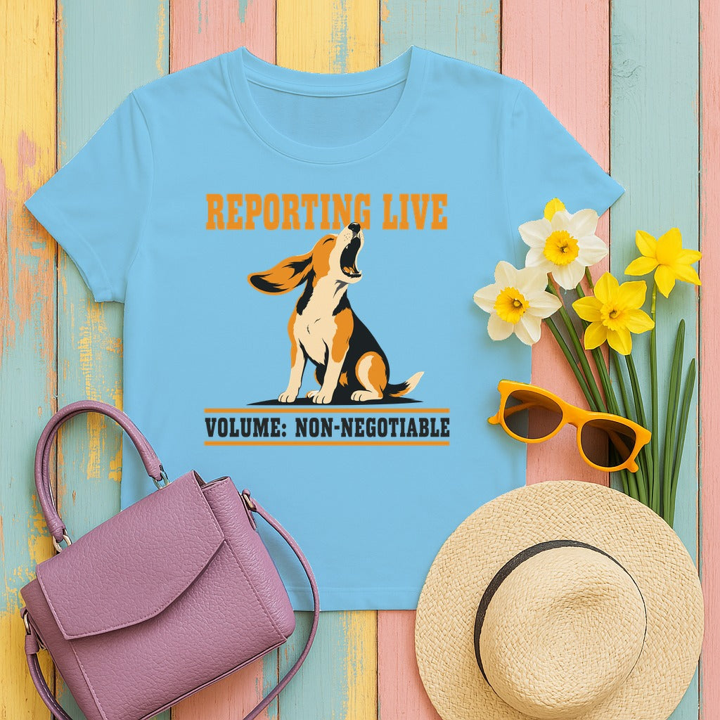 Reporting Live Howling Beagle T-Shirt in Sky