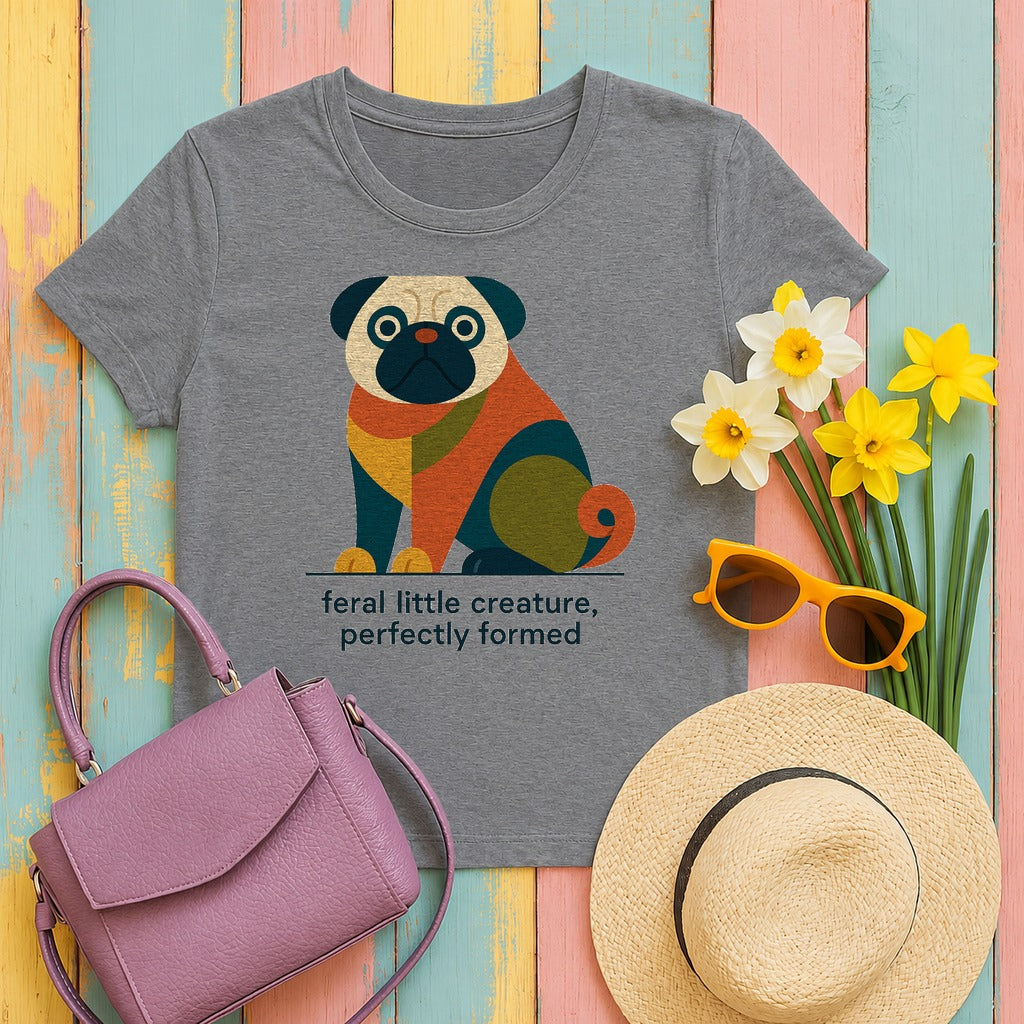 The Feral Creature Pug T-Shirt in Graphite Heather