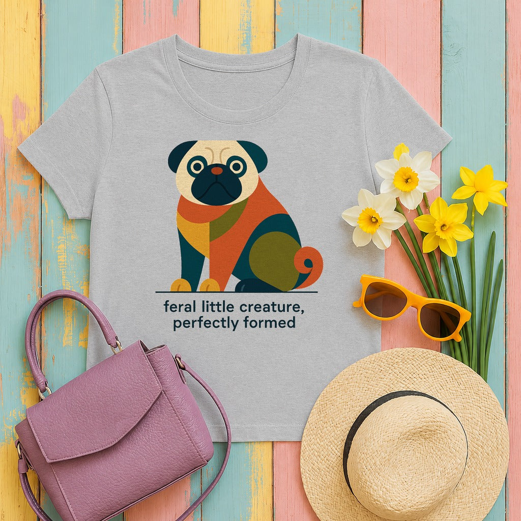 The Feral Creature Pug T-Shirt in Sport Grey