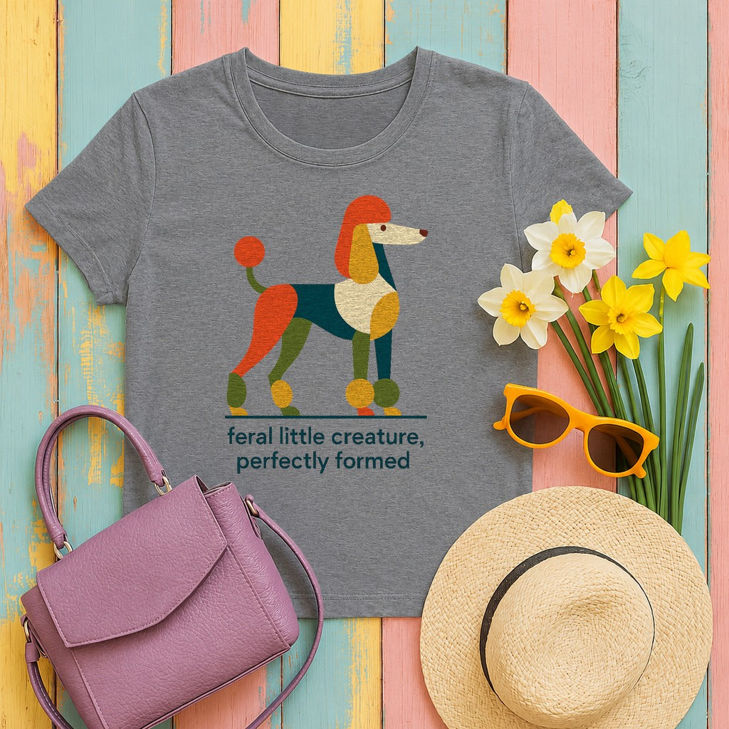 Feral Little Creature Poodle Art T-Shirt in Graphite Heather