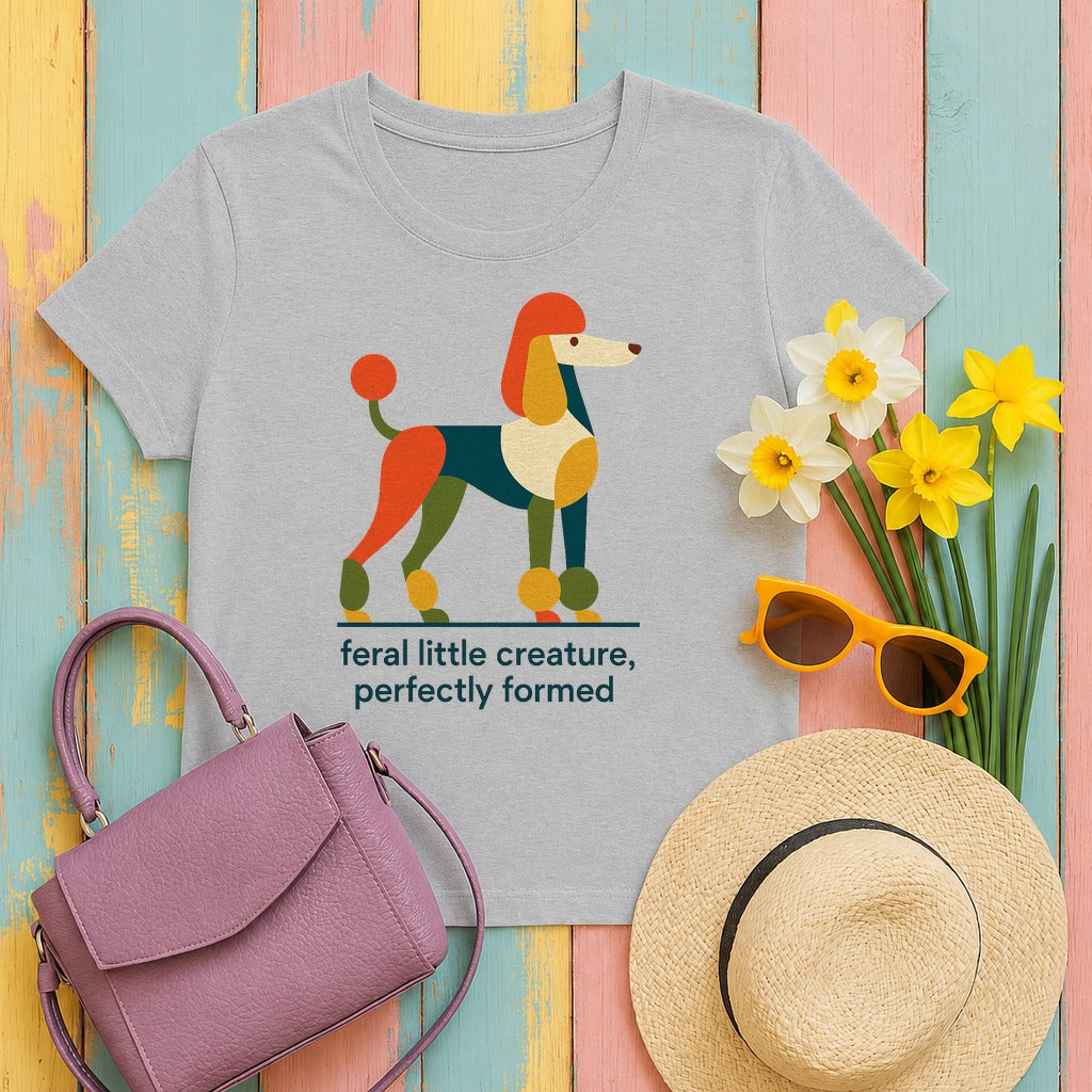 Feral Little Creature Poodle Art T-Shirt in Sport Grey