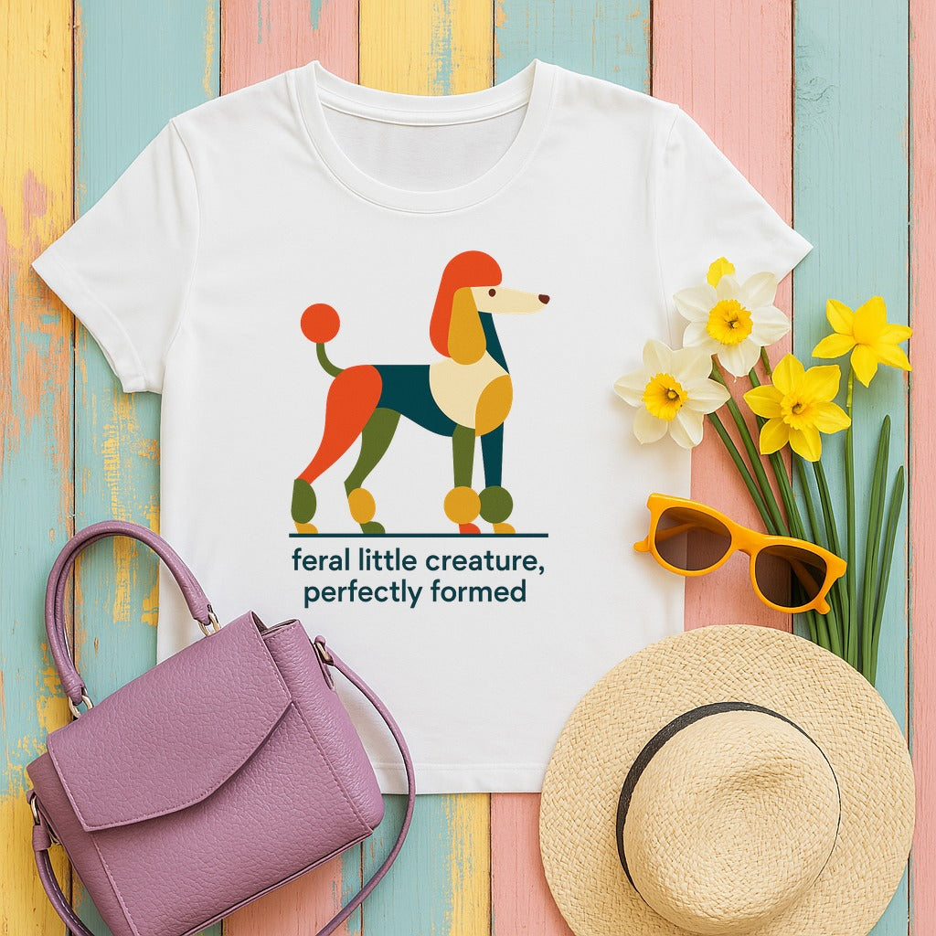 Feral Little Creature Poodle Art T-Shirt in White