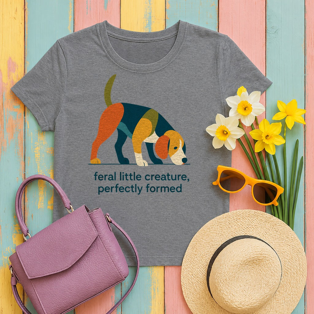 Feral Little Creature Sniffing Beagle T-Shirt in Graphite Heather
