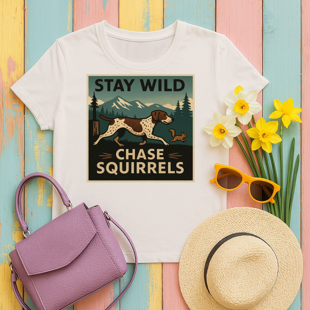 German Shorthaired Pointer — Stay Wild Chase Squirrels GSP T-Shirts in Ice Grey