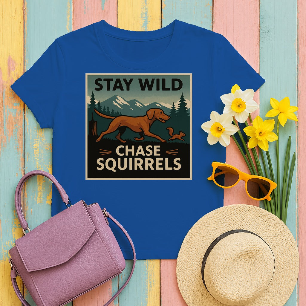 Stay Wild Chase Squirrels Vizsla T-Shirts in Royal