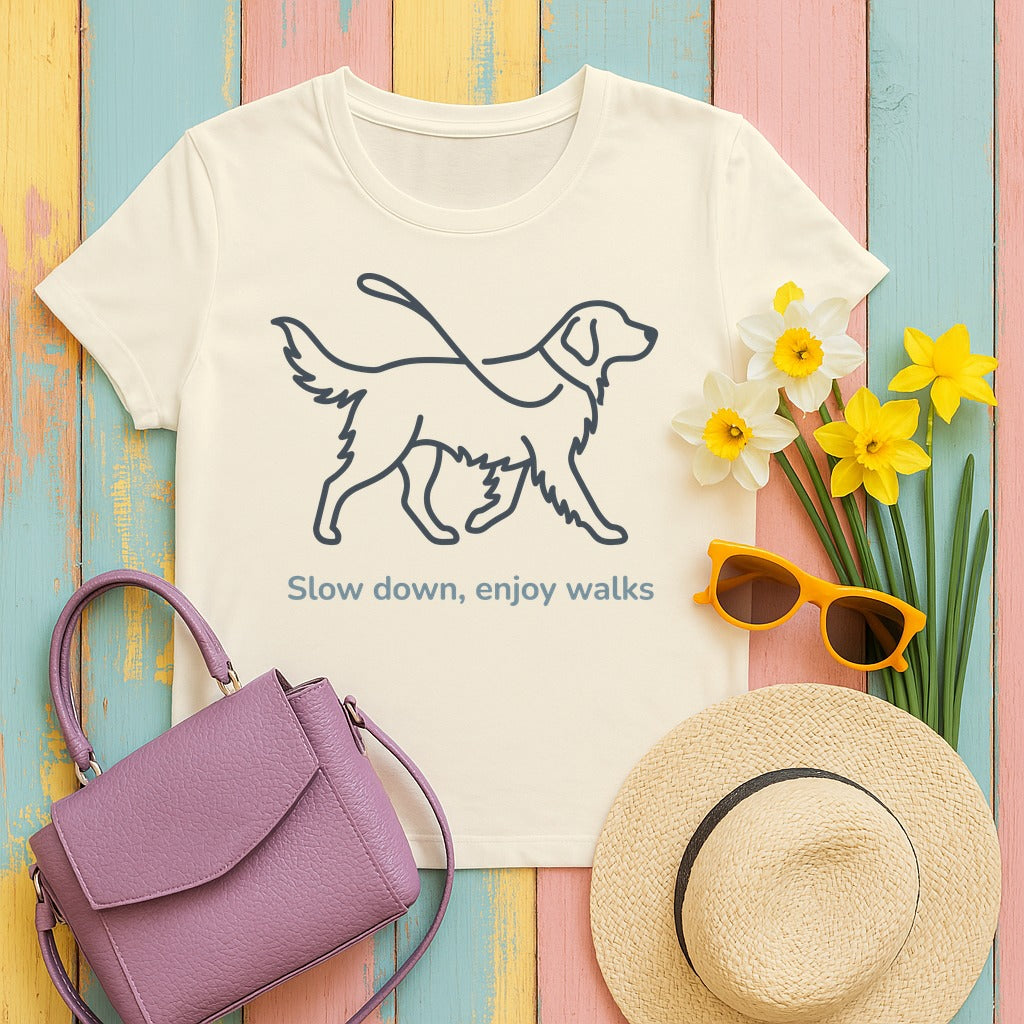 Dog Walks Golden Retriever T-Shirt in Natural