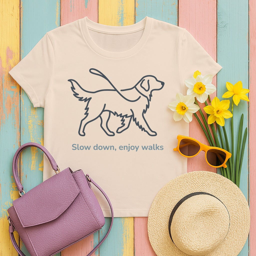 Dog Walks Golden Retriever T-Shirt in Soft Cream
