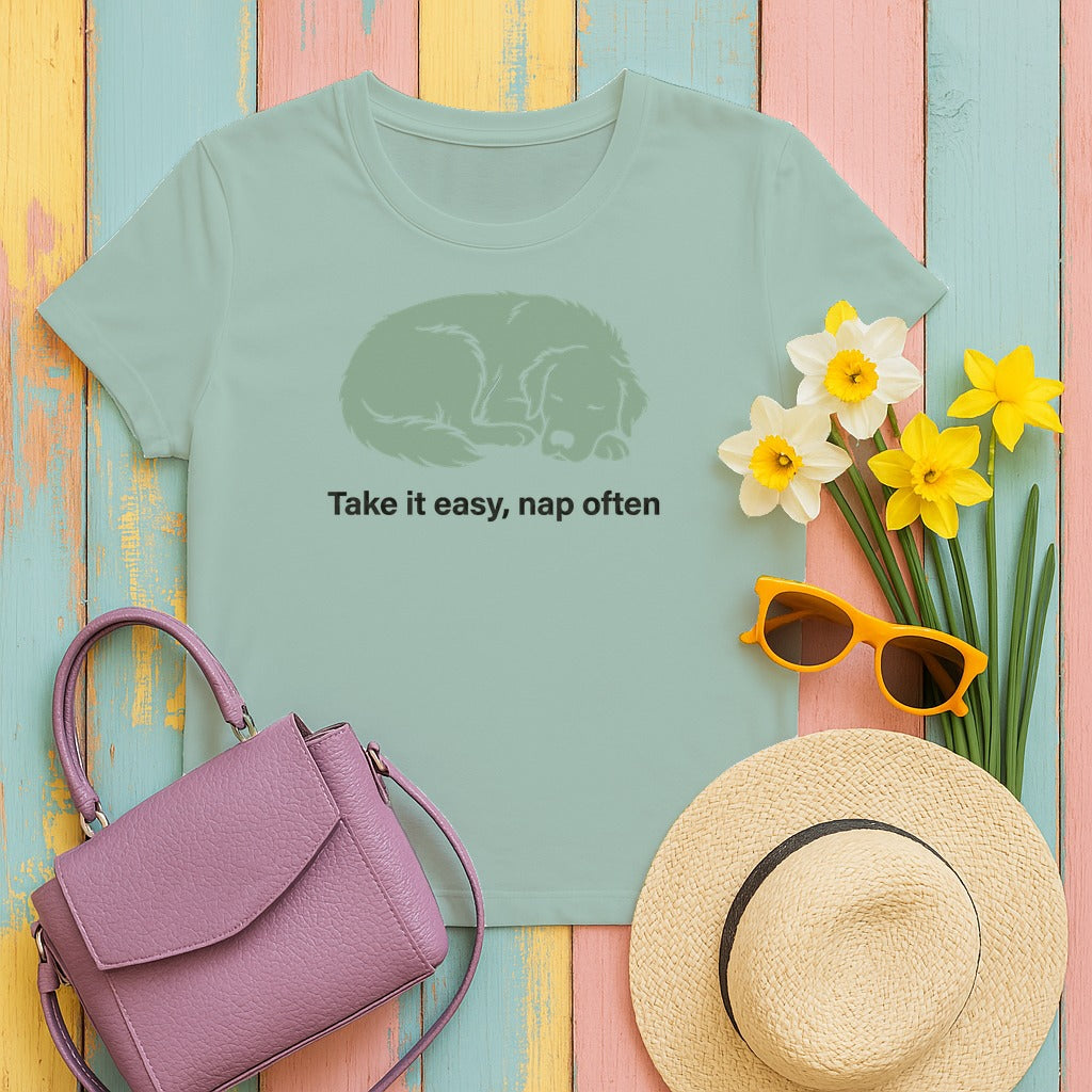 Take it Easy Golden Retriever T-Shirt in Dusty Blue