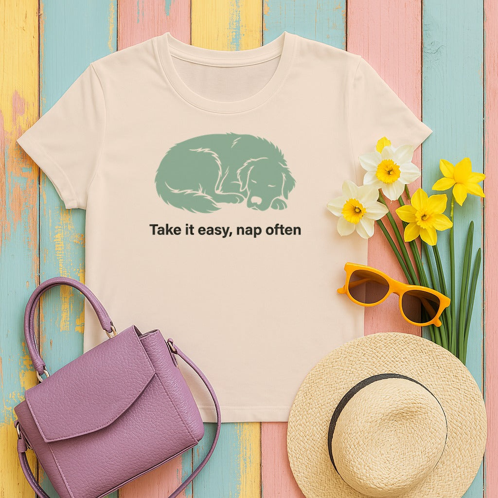 Take it Easy Golden Retriever T-Shirt in Soft Cream