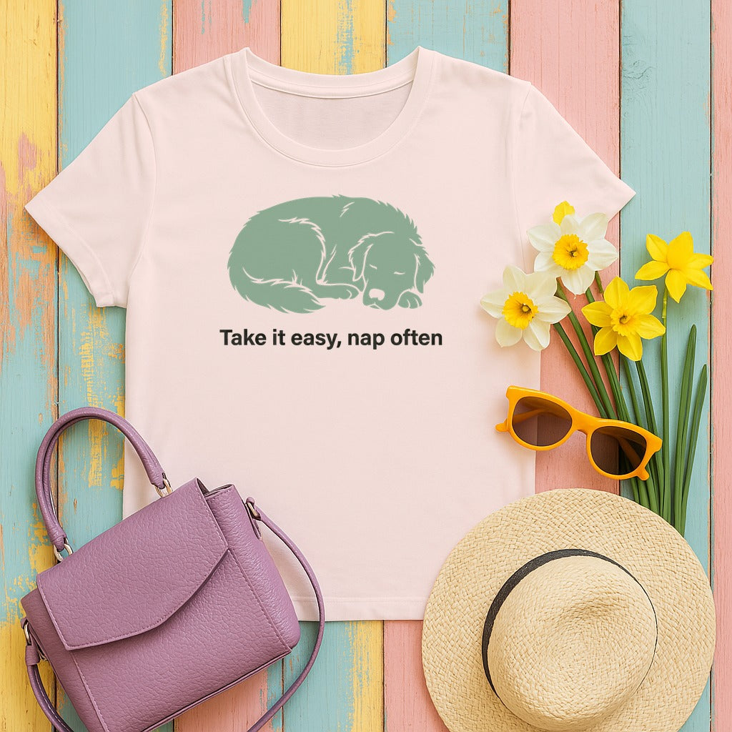 Take it Easy Golden Retriever T-Shirt in Soft Pink