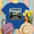 Labrador Retriever — Stay Wild Chase Squirrels Yellow Lab T-Shirts in Royal