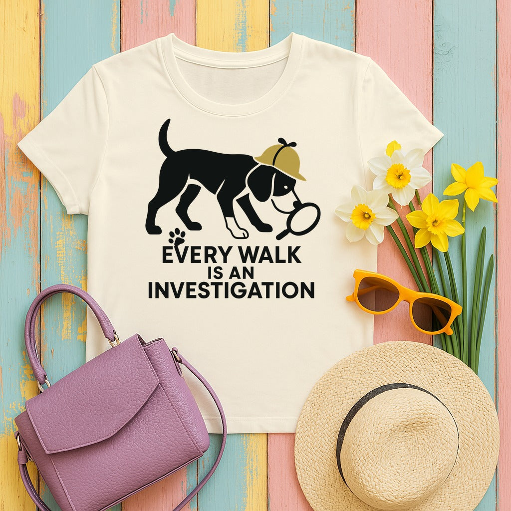 Every Walk Is An Investigation Beagle Artwork T-Shirt in Natural