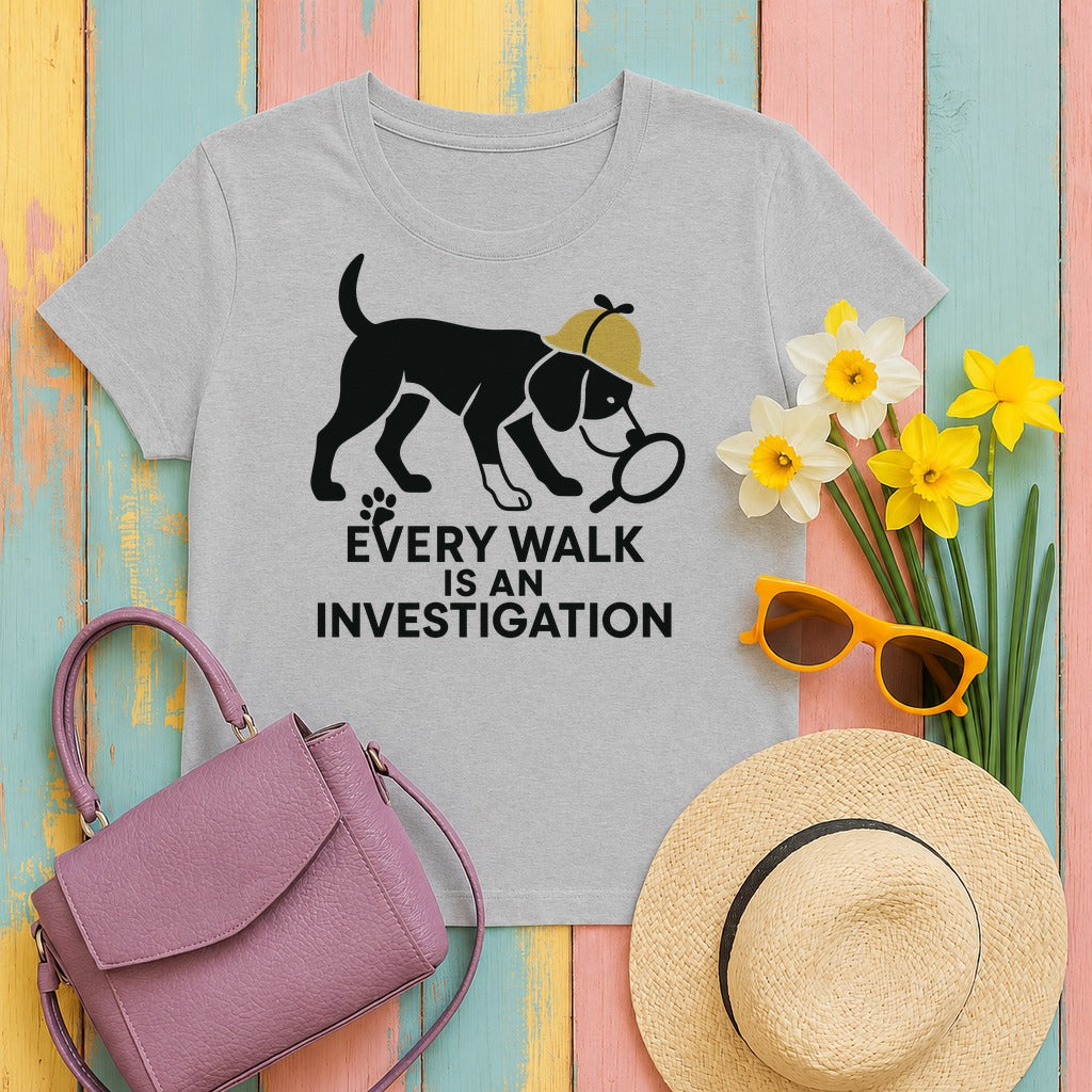 Every Walk Is An Investigation Beagle Artwork T-Shirt in Sport Grey