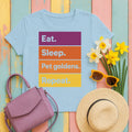 Golden Retriever — Eat Sleep Pet Goldens Repeat Graphic T-shirt in Light Blue