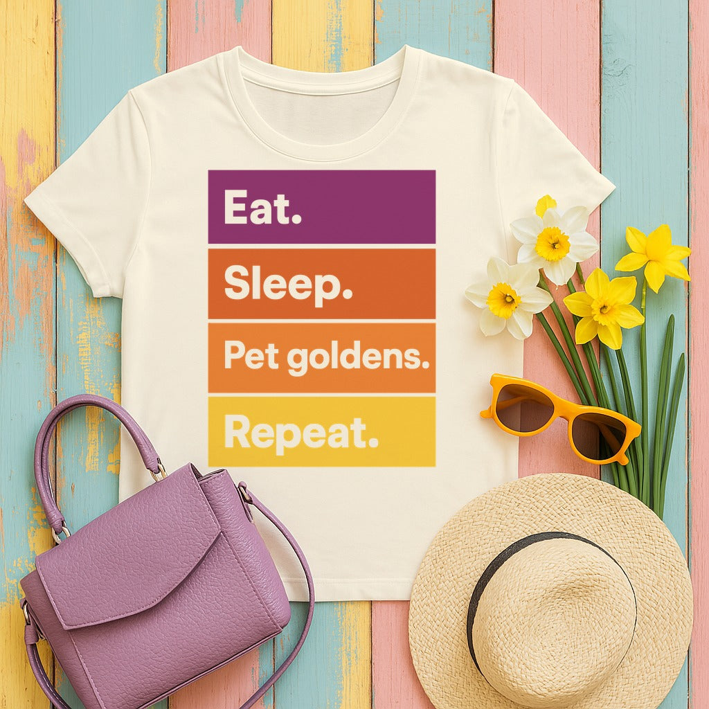 Golden Retriever — Eat Sleep Pet Goldens Repeat Graphic T-shirt in Natural