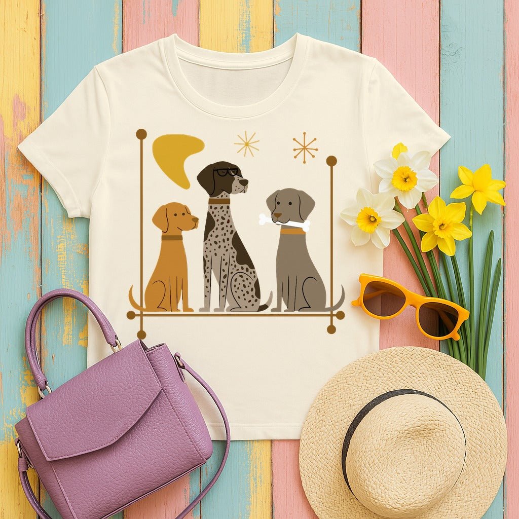 German Shorthaired Pointer, Vizsla and Weimaraner — Atomic Era Pointer Crew T-Shirt in Natural