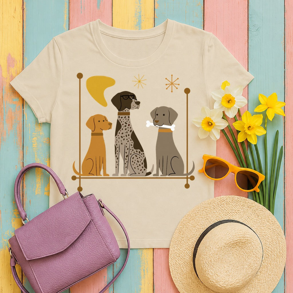 German Shorthaired Pointer, Vizsla and Weimaraner — Atomic Era Pointer Crew T-Shirt in Sand