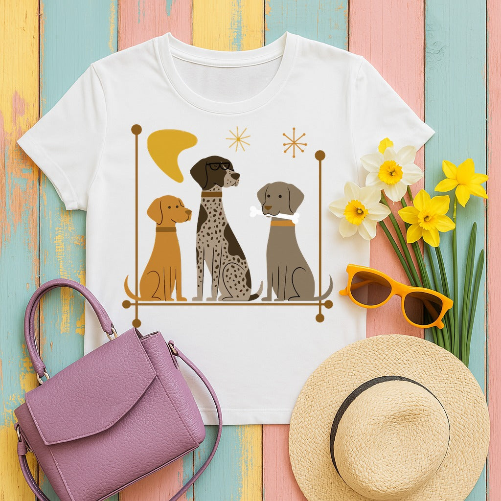 German Shorthaired Pointer, Vizsla and Weimaraner — Atomic Era Pointer Crew T-Shirt in White