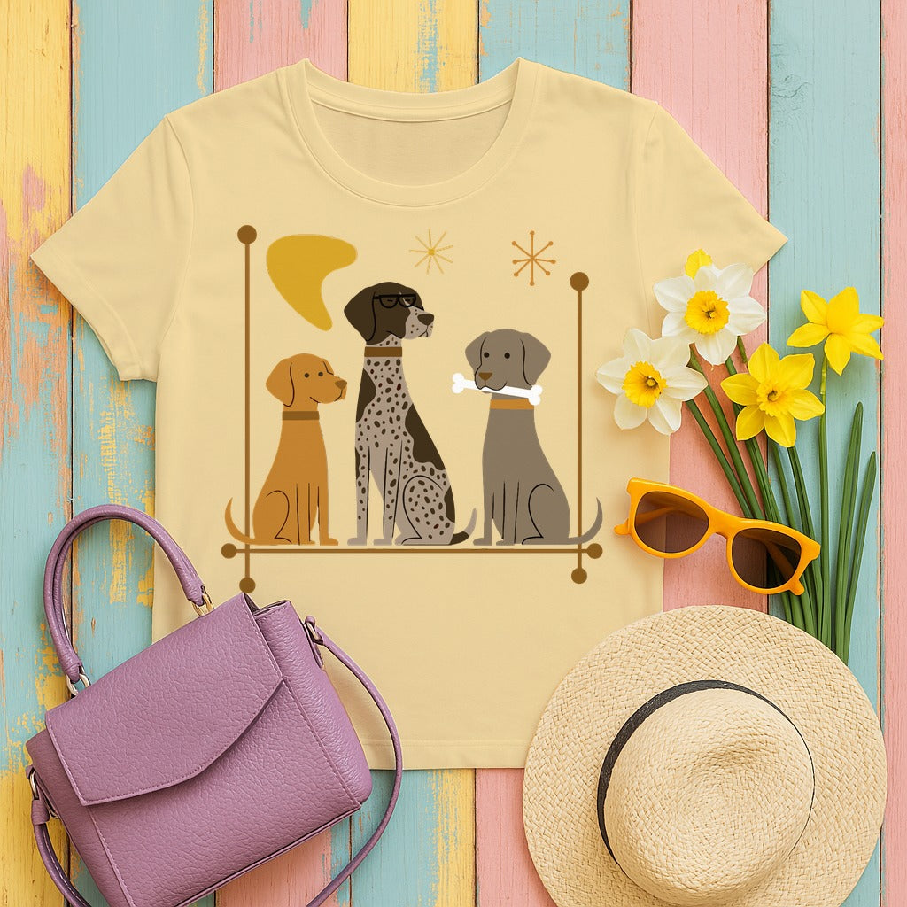 German Shorthaired Pointer, Vizsla and Weimaraner — Atomic Era Pointer Crew T-Shirt in Yellow Haze