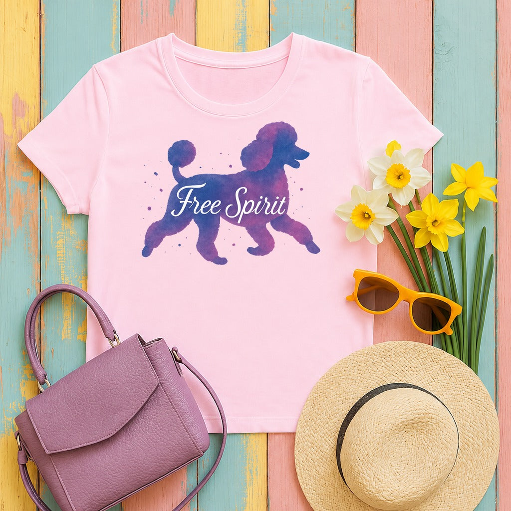 Free Spirit Poodle Animal T-Shirts in Light Pink