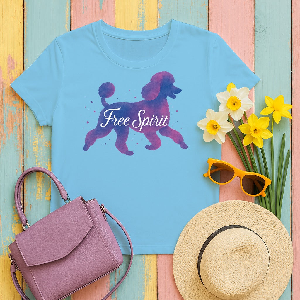 Free Spirit Poodle Animal T-Shirts in Sky