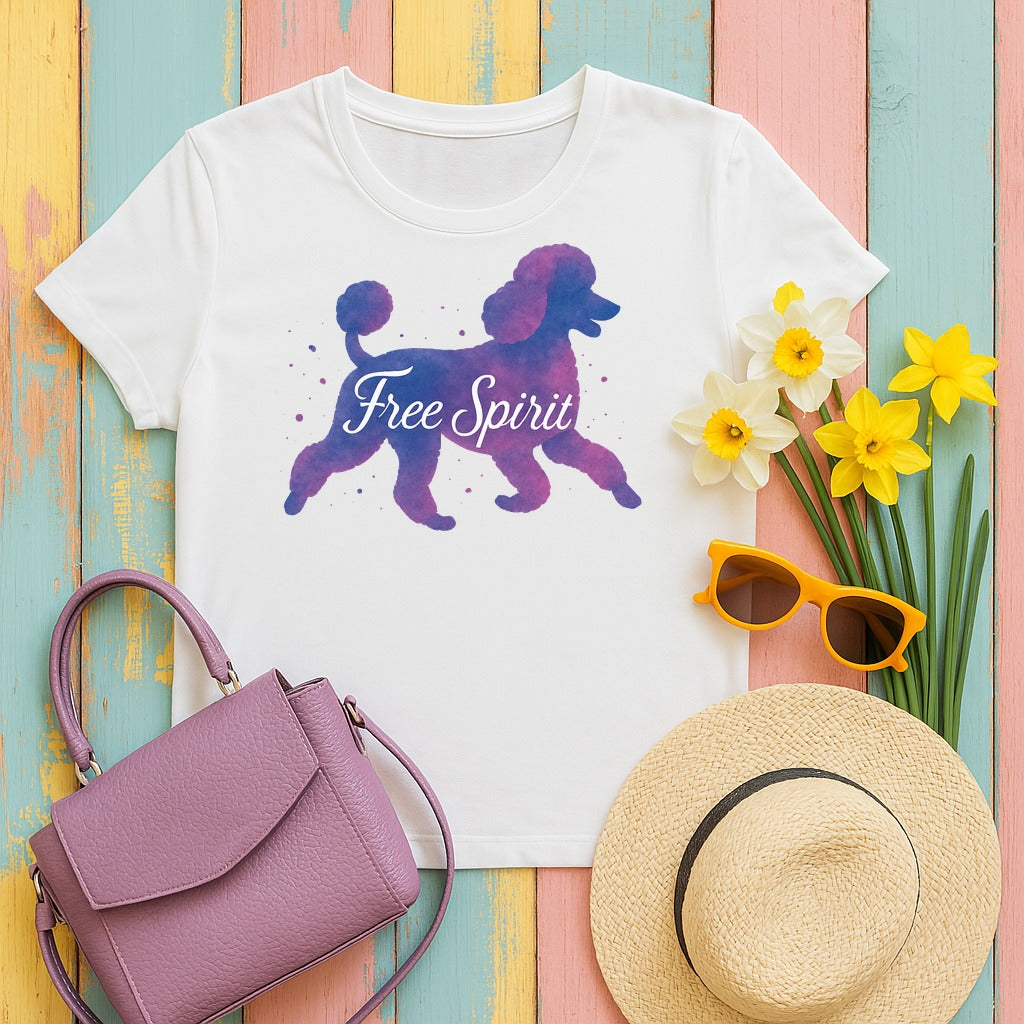 Free Spirit Poodle Animal T-Shirts in White