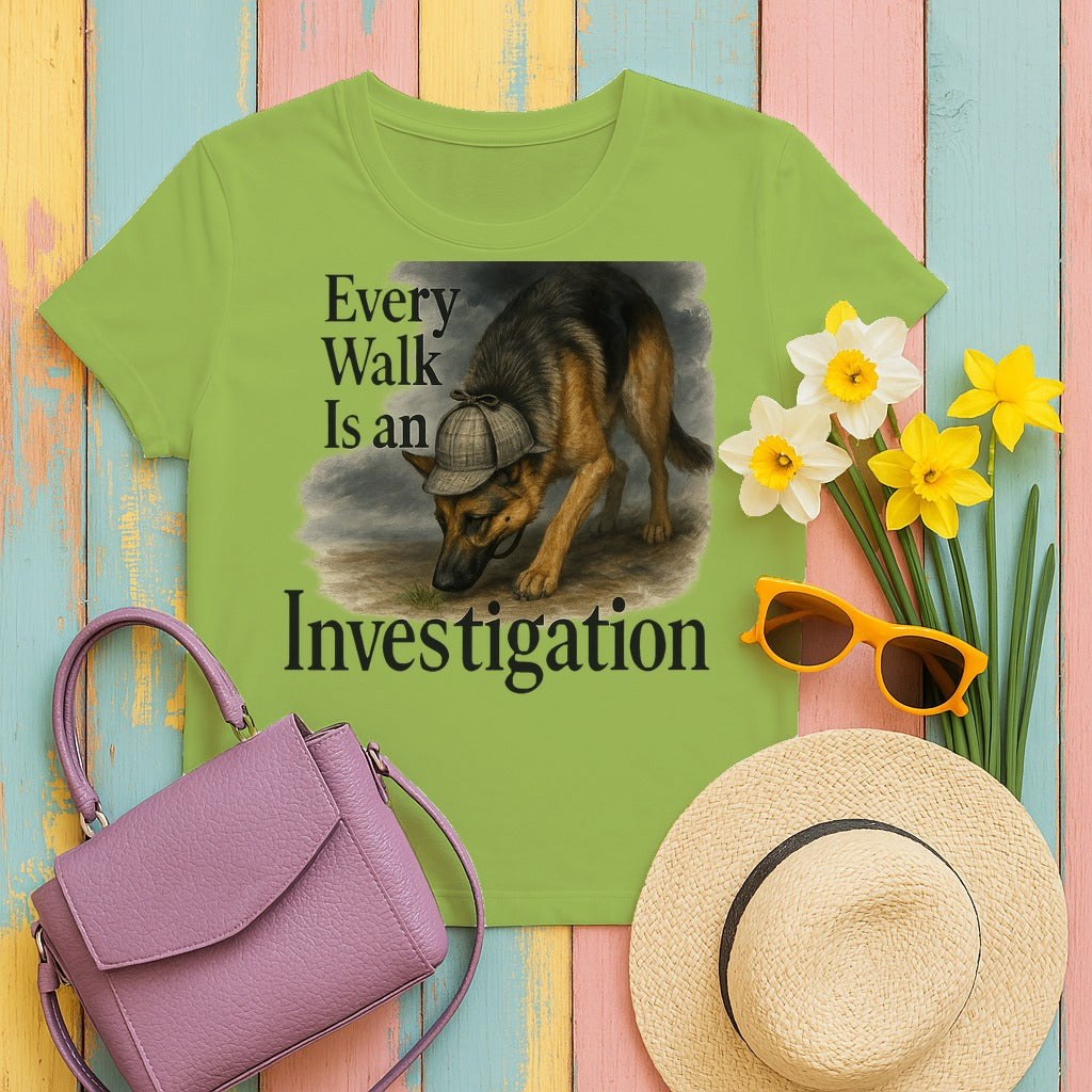 Every Walk Is An Investigation German Shepherd Dog T-Shirt in Kiwi