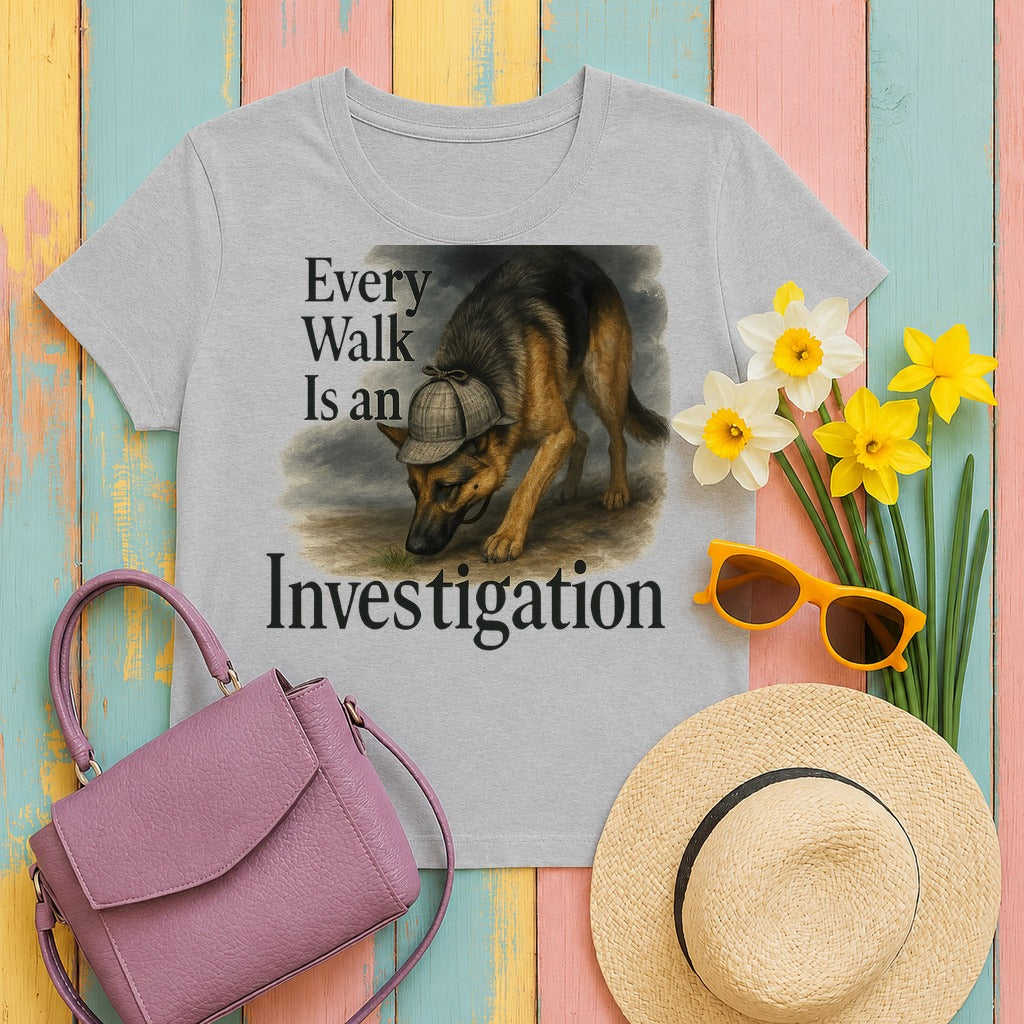 Every Walk Is An Investigation German Shepherd Dog T-Shirt in Sport Grey