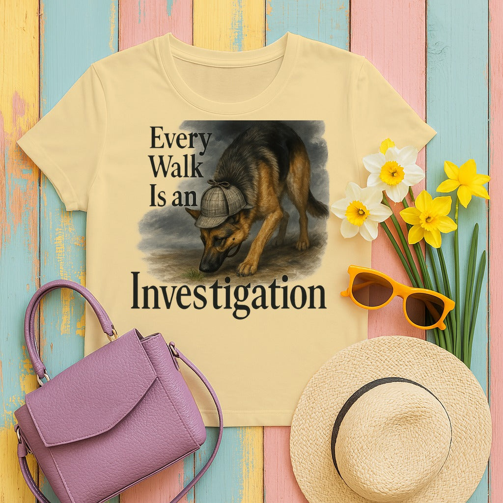 Every Walk Is An Investigation German Shepherd Dog T-Shirt in Yellow Haze