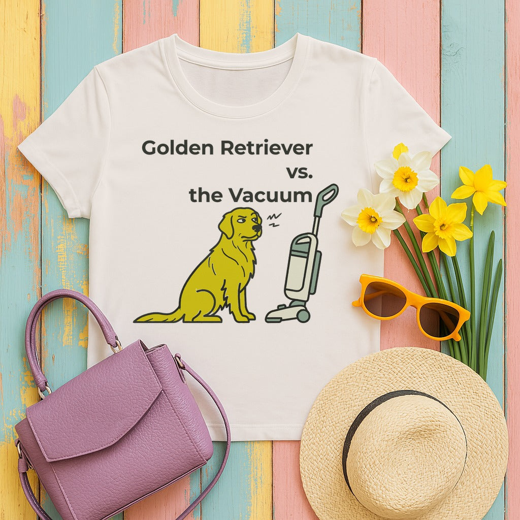 Golden Retriever vs. The Vacuum T-Shirt in Ice Grey