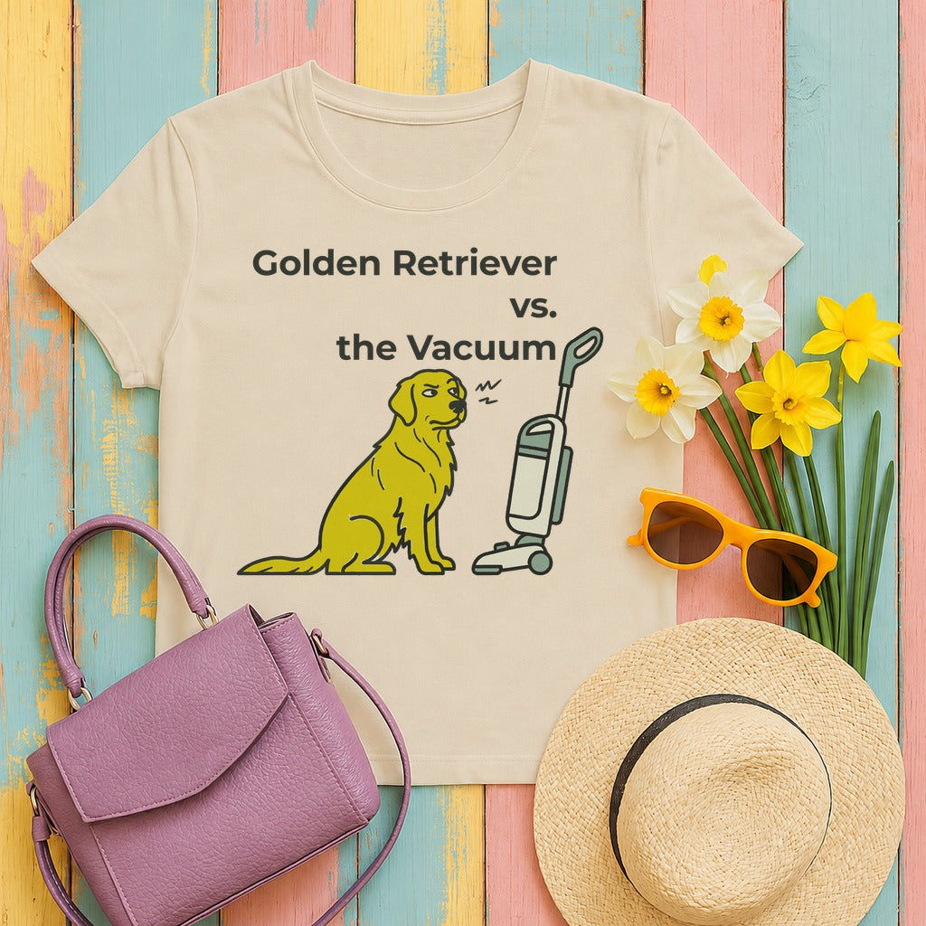Golden Retriever vs. The Vacuum T-Shirt in Sand