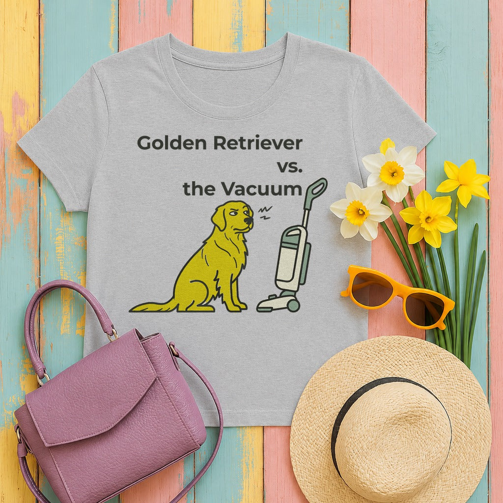 Golden Retriever vs. The Vacuum T-Shirt in Sport Grey