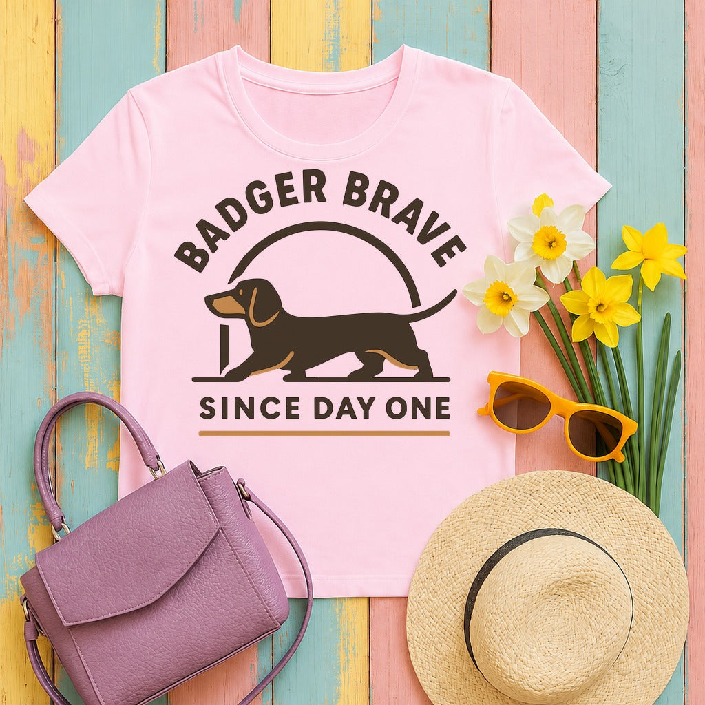 Badger Brave Dachshund T-Shirt in Light Pink